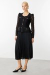 Siyah Midi Dantelli Eteği Piliseli Elbise