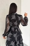 Siyah Midi Desenli Şifon Elbise