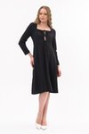 Siyah Midi Göğsü Bağlama Detaylı Uzun Kol Mevsimlik Elbise