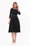 Siyah Midi Kemerli Bisiklet Yaka Elbise