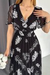 Siyah Midi Kruvaze Astarlı Şifon Elbise