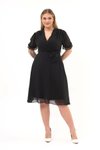Black Midi Wrap Neck Belted Plus Size Chiffon Dress