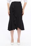 Siyah Midi Mevsimlik Volanlı Krep Etek