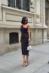 Black Midi One-Shoulder Draped Slit Detail Dress