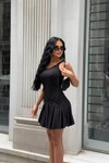 Siyah Mini Askılı Mocca Kaşkorse Elbise