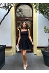 Siyah Mini Askılı Sırt Gipeli Omuz Bağlamalı Şortlu Aerobin Elbise