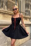 Siyah Mini Askılı Vanessa Dantel İşleme Elbise