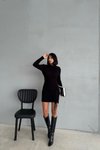 Siyah Mini Bağcık Detaylı Triko Elbise