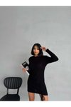 Siyah Mini Bağcık Detaylı Triko Elbise