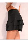Siyah Mini Fırfırlı Eteği Kat Yüksek Bel Şort Etek