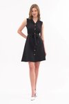 Siyah Mini Gömlek Yaka Düğmeli Yazlık Elbise