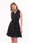 Siyah Mini Gömlek Yaka Düğmeli Yazlık Elbise