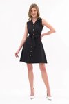 Siyah Mini Gömlek Yaka Düğmeli Yazlık Elbise