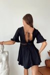 Siyah Mini Lace Detay Brode Elbise
