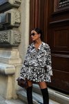 Siyah Mini Meron Zebra Desen Gömlek Elbise
