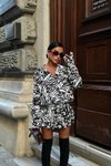 Siyah Mini Meron Zebra Desen Gömlek Elbise