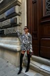 Siyah Mini Meron Zebra Desen Gömlek Elbise