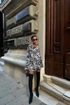 Siyah Mini Meron Zebra Desen Gömlek Elbise