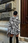 Siyah Mini Meron Zebra Desen Gömlek Elbise