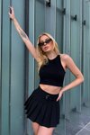 Siyah Mini Piliseli Şortlu Tasarım Etek