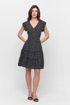 Siyah Mini Puantiyeli Eteği Fırfırlı Kol Detaylı Viskon Elbise