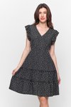 Siyah Mini Puantiyeli Eteği Fırfırlı Kol Detaylı Viskon Elbise