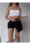 Siyah Mini Şifon Kumaş Pileli Şort Etek
