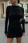 Siyah Mini Sırt Dekolteli Lox Drapeli Elbise