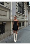 Siyah Mini Straplez Formlu Halter Yaka Şortlu Elbise