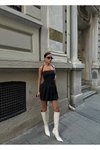 Siyah Mini Straplez Formlu Halter Yaka Şortlu Elbise