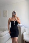 Siyah Mini Straplez Önü Bağlamalı Elbise