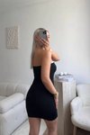 Siyah Mini Straplez Önü Bağlamalı Elbise
