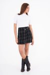 Siyah Mini Tüvit Kumaş Dokuma Etek