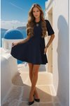 Siyah Mini Volanlı Kısa Kollu Yazlık Giy Çık Elbise