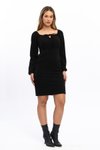 Siyah Mini Vücuda Oturan Kışlık Örme Elbise