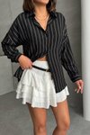 Siyah Modal Çizgili Oversize Gömlek