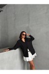 Siyah Modal Çizgili Oversize Gömlek