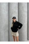 Siyah Modal Kumaş Fermuarlı Bomber Sweatshirt