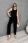 Siyah Modal Kumaş Premium Sıfır Kol Bluz Ve Pantolon İkili Takım