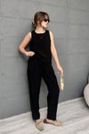 Siyah Modal Kumaş Premium Sıfır Kol Bluz Ve Pantolon İkili Takım