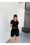 Siyah Modal Kumaş V Yaka Tshirt Şort İkili Takım