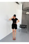 Siyah Modal Kumaş V Yaka Tshirt Şort İkili Takım