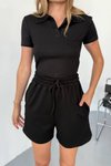 Siyah Modal Kumaş V Yaka Tshirt Şort İkili Takım