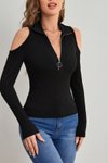 Siyah Omuzları Açık Fermuarlı Kaşkorse Body Bluz