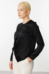 Siyah Önü Büzgülü Saten Bluz
