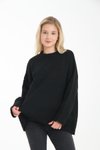 Siyah Oversize Basic Uzun Kazak