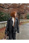 Siyah Oversize Bol Kesim Kemerli Biker Deri Ceket