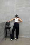 Black Palazzo Double Fabric Trousers