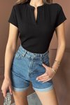 Siyah Pat Detaylı Fit Tshirt