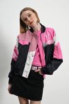 Siyah Pembe Blok Renkli Bomber Ceket